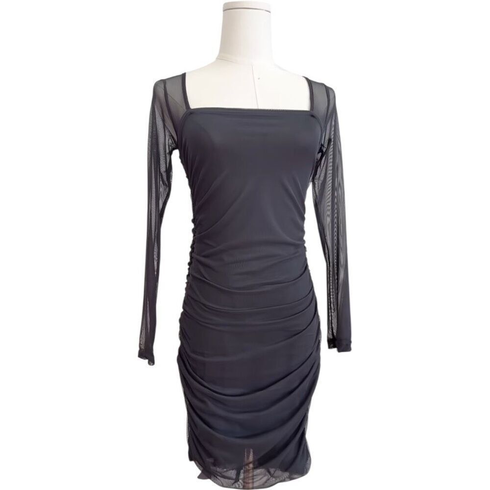 Womens Princess Polly Charvi Sheer Long SleeveRuched Mini Dress In Black - Sz 8